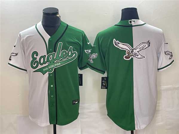 Men's Philadelphia Eagles Green White Split Team Big Logo Cool Base Baseball Limited Jersey